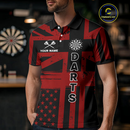 Dartboard Shield US Flag - Men's Patriotic Darts Shirt - Custom Name For Players NYN0489