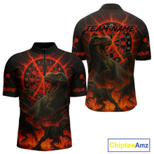 Load image into Gallery viewer, Custom Red Flaming Dinosaurs Dartboard 1/4-Zip Dart Shirt For Men Dinosaur Dart Jerseys NYN1358