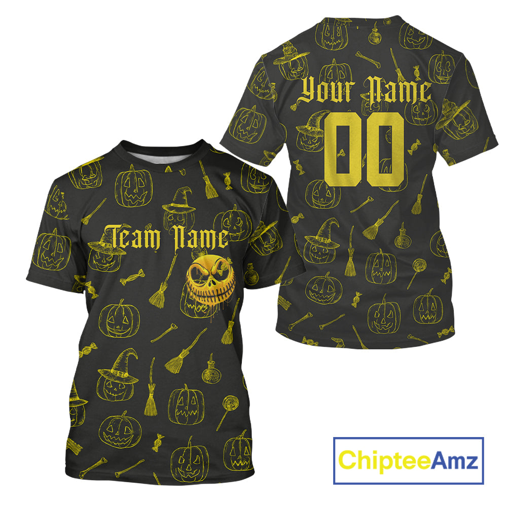 Custom Yellow Pumpkin Halloween Baseball T-Shirt For Men Funny Halloween Baseball Shirt NYN1008