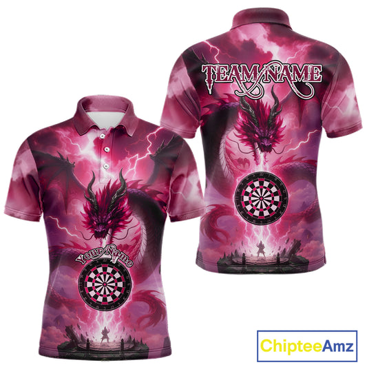 Custom Lightning Pink Thunder Dragon Dartboard Polo Dart Shirt For Men, Darts Team Jersey NYN1013