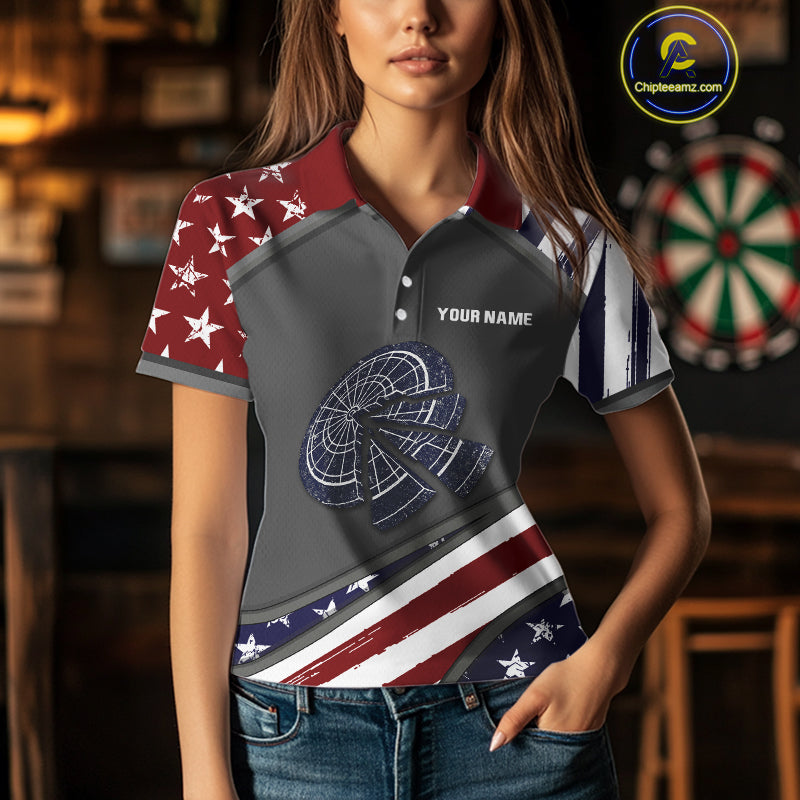 US Flag Cracked Dartboard Custom Darts Polo Shirt For Women - Darts Team Jersey NYN0728