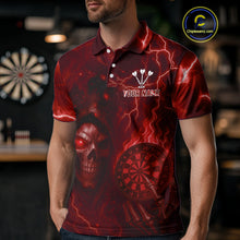 Load image into Gallery viewer, Personalized Red Flames Skull Dartboard Darts Jersey Custom Men's Skull Darts Polo Shirt NYN1030