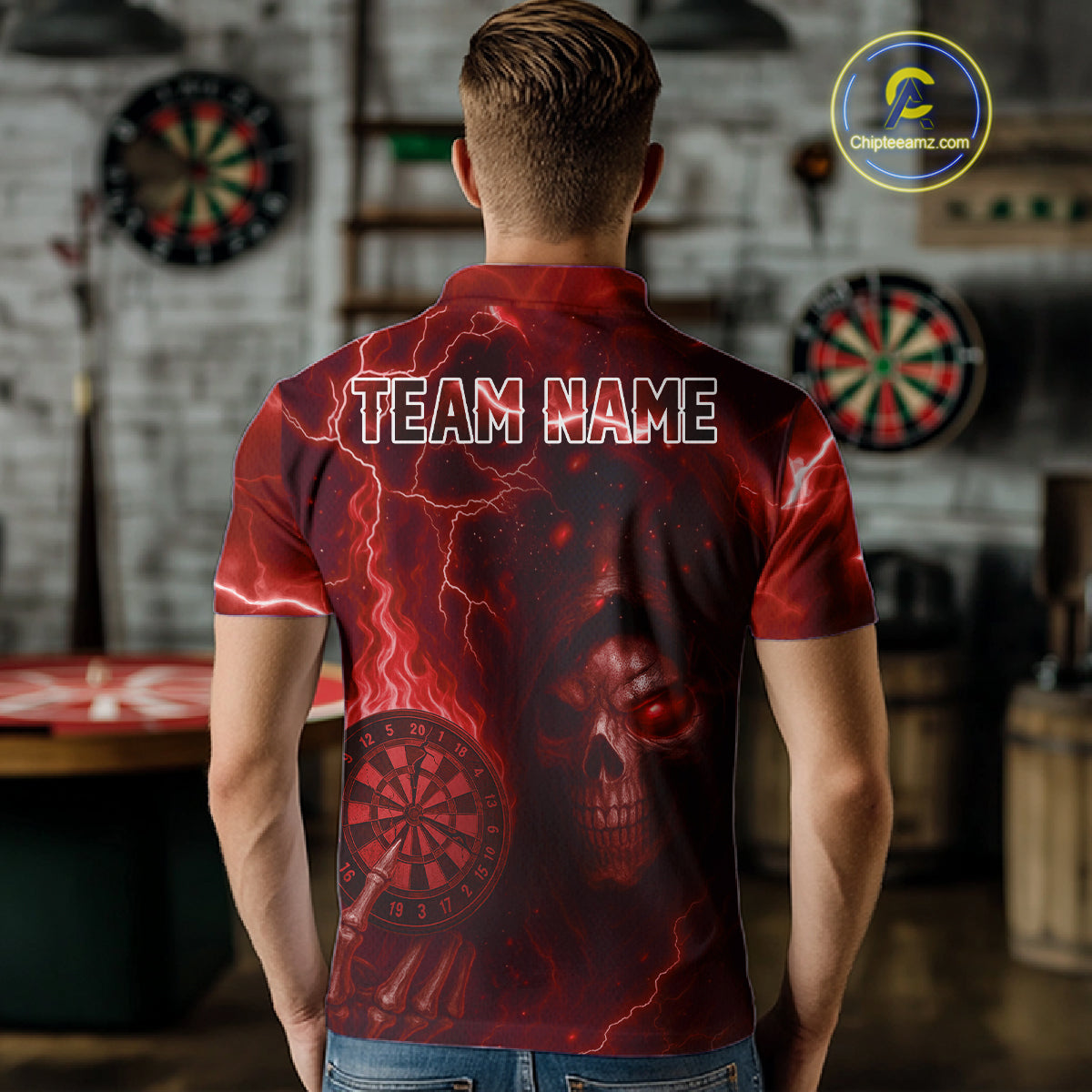 Personalized Red Flames Skull Dartboard Darts Jersey Custom Men's Skull Darts Polo Shirt NYN1030