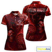 Load image into Gallery viewer, Personalized Red Flames Skull Dartboard Darts Jersey Custom Women's Skull Darts 1/4-Zip Shirt NYN1030