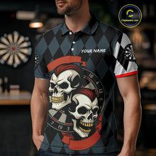 Load image into Gallery viewer, Red-Haired Skulls With Dartboard Men's Navy Darts Shirt - Custom Name For Players NYN0520