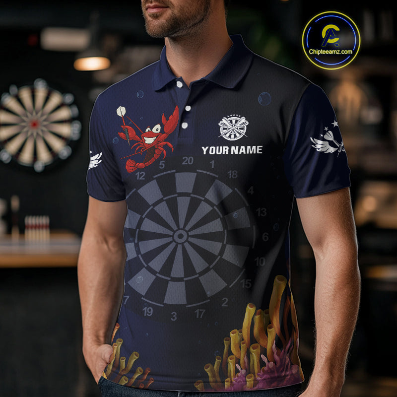 Maroon Lobster & Dartboard In The Ocean Men's Darts Shirt - Custom Name For Players NYN0523