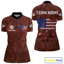 Load image into Gallery viewer, US Flag &amp; Map Dartboard Women's Red Darts Shirt - Custom Name For Darts Jersey NYN0524