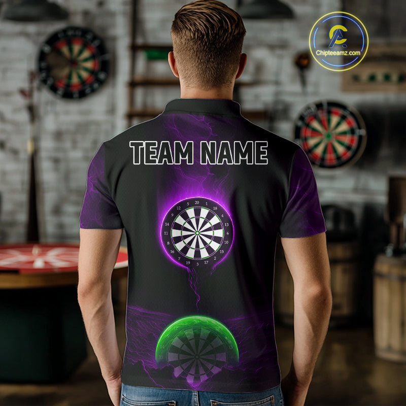 Custom Purple And Green Dartboard Dart Shirt For Men Outfits Polo & 1/4-Zip Darts Jersey NYN1041