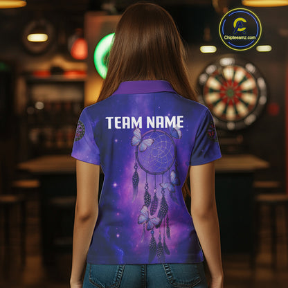 Galaxy Purple Dreamcatcher Butterfly Darts Shirt For Women - Custom Darts Jersey NYN0536