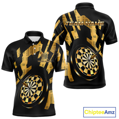 Gold Dartboard & Arrow Men's Darts Polo Shirt - Custom Name For Players NYN0747