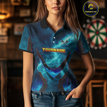 Load image into Gallery viewer, Lightning Turquoise Flame Hand &amp; Darts Women's Darts Shirt - Custom Name For Players NYN0542