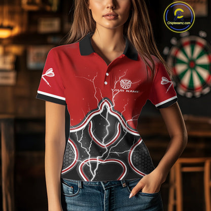 Lightning Dark Lion Dartboard Red Darts Shirt For Women - Custom Name For Players NYN0544