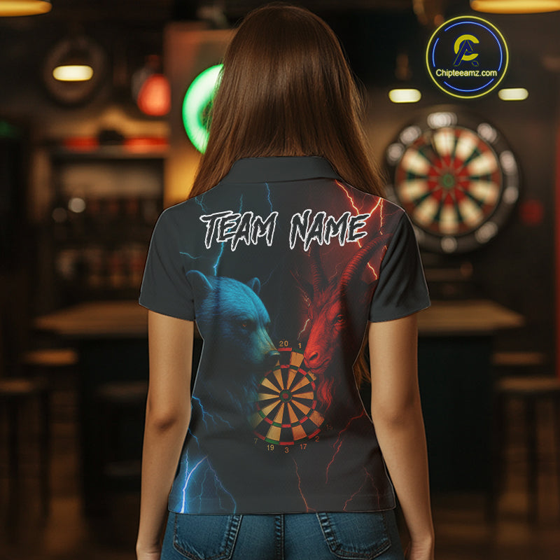 Goat & Bear Dartboard Women's Darts Polo Shirt - Custom Name For Darts Jersey NYN0758