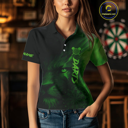 Custom Black-Green Horror Lion Dartboard Dart Polo Shirt For Women Grunge Dart Jerseys NYN1412