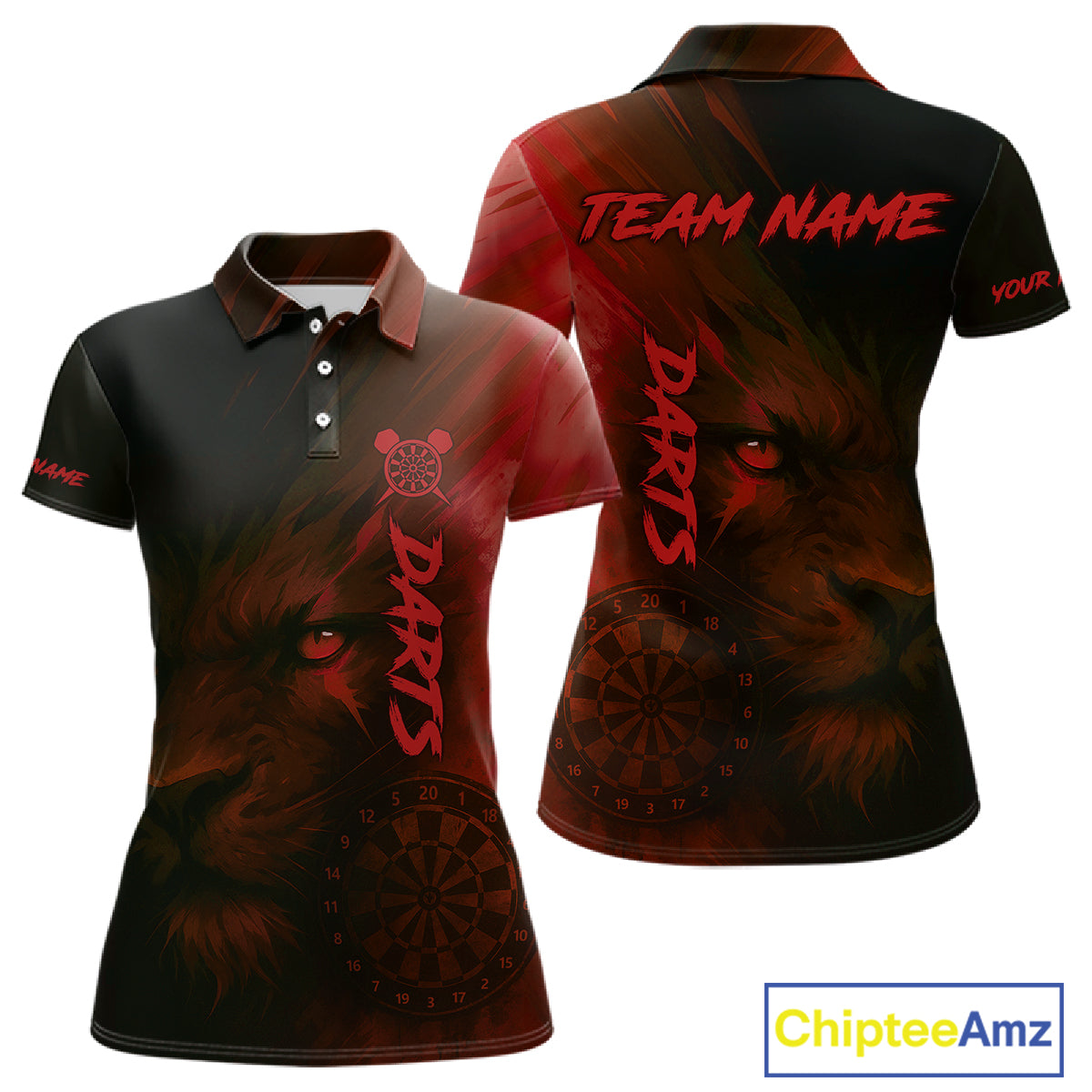 Custom Black-Red Horror Lion Dartboard Dart Polo Shirt For Women Grunge Dart Jerseys NYN1413