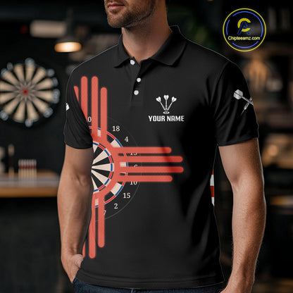 Grunge US Flag & Dartboard Custom Darts Polo Shirt For Men - Darts Team Jersey NYN0762