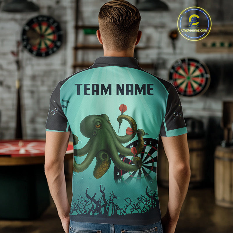 Custom Men's Darts Polo Jersey Green Octopus Play Dart Arrows For Darts Team NYN0767