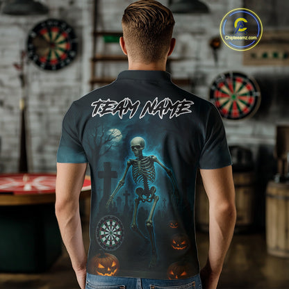 Custom Black And Blue Skull Halloween Darts Shirt For Men Outfits Skull Darts Jersey NYN1086