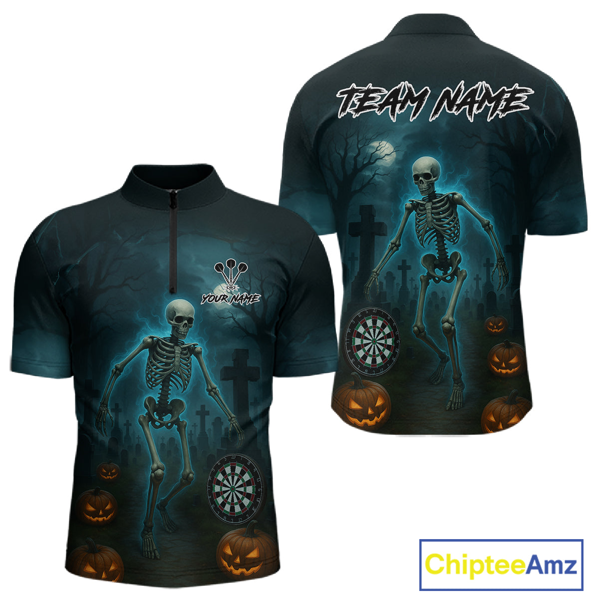 Custom Black And Blue Skull Halloween Darts Shirt For Men Outfits Skull Darts Jersey NYN1086
