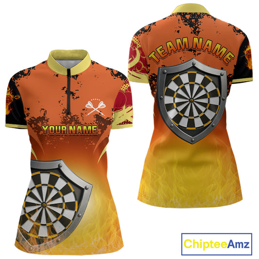 Flaming Shield Dartboard Multi Color Darts Shirt For Women - Custom Name For Players NYN0564