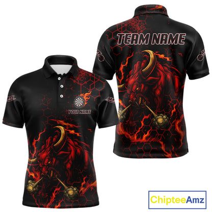 Red Hexagons Halftone Darts Custom Bull Darts Shirt For Men - Name & Team For Players NYN0571