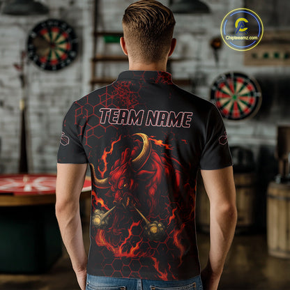 Red Hexagons Halftone Darts Custom Bull Darts Shirt For Men - Name & Team For Players NYN0571