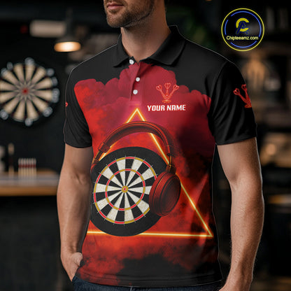 Red Smoke Headphones Dartboard Funny Darts Shirt For Men - Custom Team Jersey NYN0579