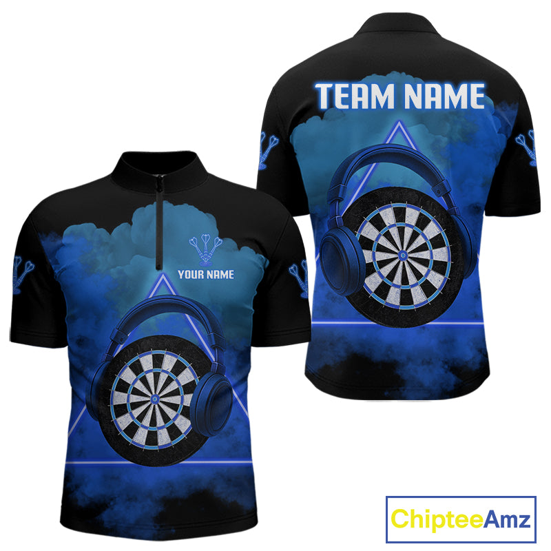 Azure Smoke Headphones Dartboard Funny Darts Shirt For Men - Custom Team Jersey NYN0580