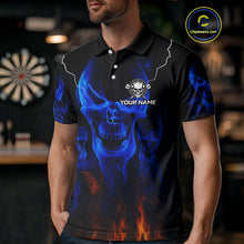 Load image into Gallery viewer, Custom Men's Darts Polo Jersey Flaming Blue Skull Dartboard For Darts Team NYN0773