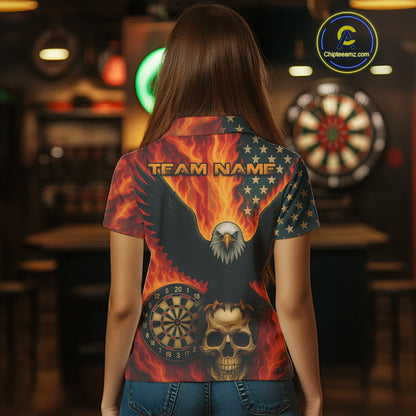 Custom Patriotic Darts Shirt For Women Flames Eagle US Flag Dart Jerseys, Darts Team NYN1127