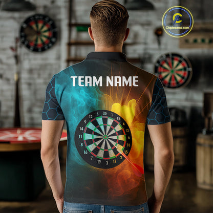 Turquoise & Yellow Smoke Dartboard Darts Shirt For Men - Custom Name & Team Jersey NYN0587