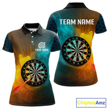 Load image into Gallery viewer, Turquoise &amp; Yellow Smoke Dartboard Darts Shirt For Women - Custom Name &amp; Team Jersey NYN0587