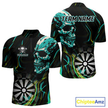 Load image into Gallery viewer, Turquoise Skull And Dartboard Custom Darts Quarter-Zip Shirts For Men, Darts Jersey NYN0777