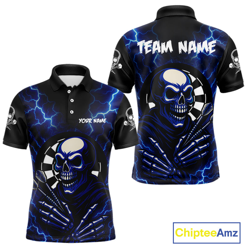 Thunder Lightning Skeleton Dartboard Blue Darts Shirt For Men - Custom Name & Team  NYN0591