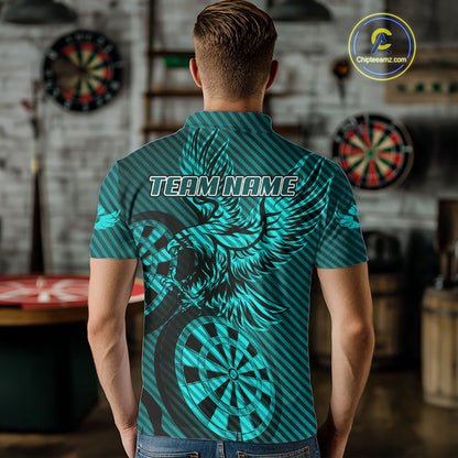 Custom Eagle & Dartboard Turquoise Stripes Dart Polo Shirts For Men, Dart Team Jerseys NYN0783