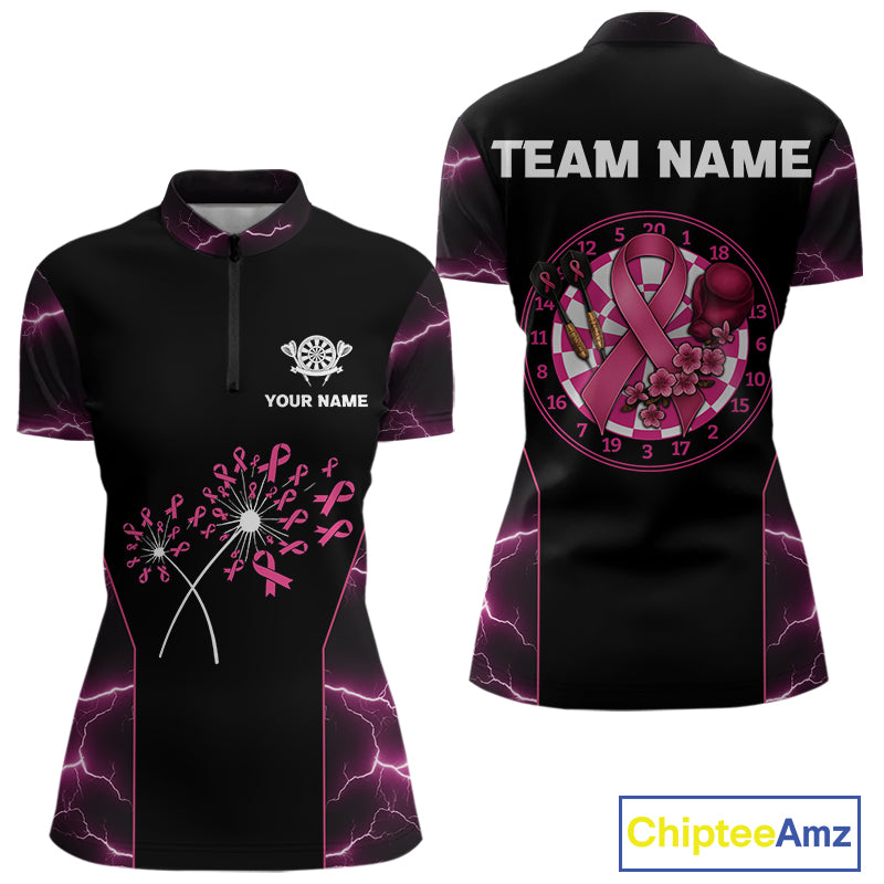 Lightning Pink Ribbons Dartboard Darts Shirt For Women - Custom Name & Team Jersey NYN0601