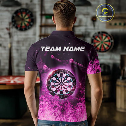 Personalized Pink Flame Dartboard Custom Dart Polo Shirts For Men, Dart Team Jerseys NYN0788