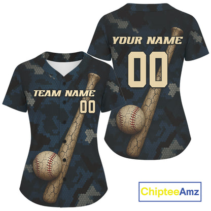 Women's Camouflage Baseball Jersey Custom Blue Camo Baseball, Youth Baseball Jerseys NYN1148