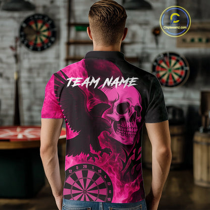 Darts Shirt For Men Personalized Flame Eagle Dartboard Dart Team Jerseys | Pink NYN1158
