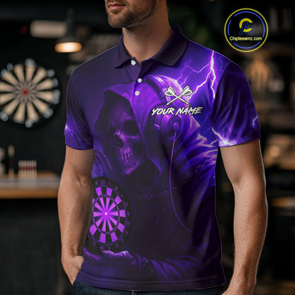 Custom Funny Skull Darts Shirt For Men Personalized Purple Dartboard Dart Team Jerseys NYN1159