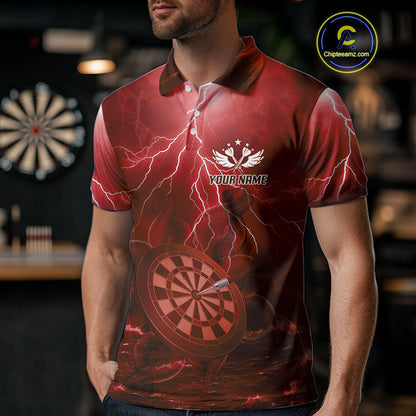 Thunder Dartboard In The Ocean Red Darts Shirt For Men - Custom Name & Team NYN0615