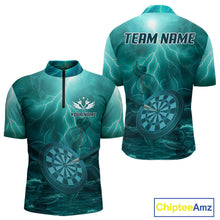 Load image into Gallery viewer, Thunder Dartboard In The Ocean Turquoise Darts Shirt For Men - Custom Name &amp; Team NYN0616