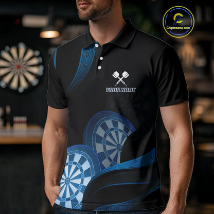 Three Blue-Dartboard 3D Tribal Darts Shirt For Men - Custom Name & Team Jersey NYN0622