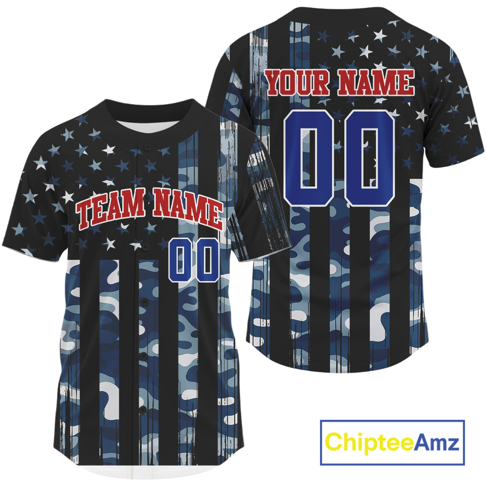 Patriotic Baseball Jerseys Custom Navy Camouflage Baseball Jersey For Men & Youth NYN1206