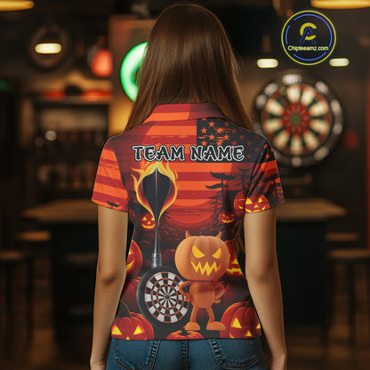 Pumpkin Play Darts Custom Halloween Dart Polo Shirts For Women, Funny Dart Jerseys NYN0807