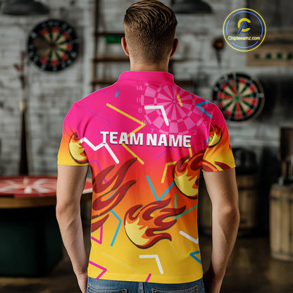 Flames In Vibrant Pink & Yellow Darts Funny Shirt For Men - Custom Team Name NYN0373