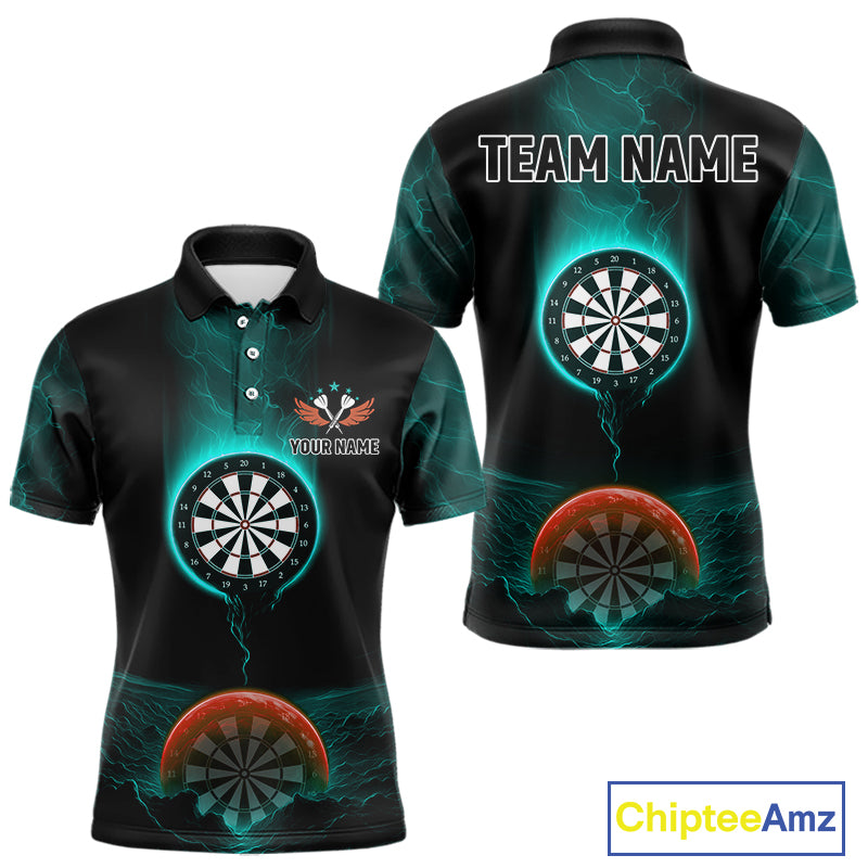 Thunder Dartboards Men's Darts Shirt - Custom Name & Team | Opt2 - Turquoise Orange NYN0632