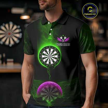 Thunder Dartboards Men's Darts Shirt - Custom Name & Team | Opt3 - Green Purple NYN0633