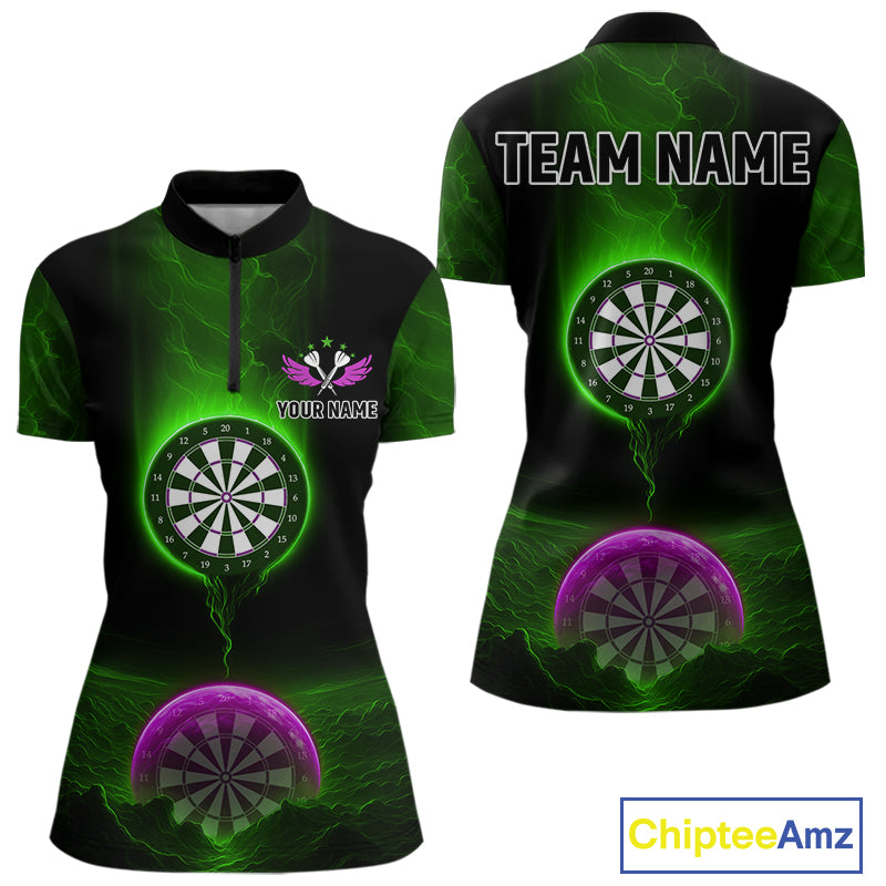 Thunder Dartboards Women's Darts Shirt - Custom Name & Team | Opt3 - Green Purple NYN0633