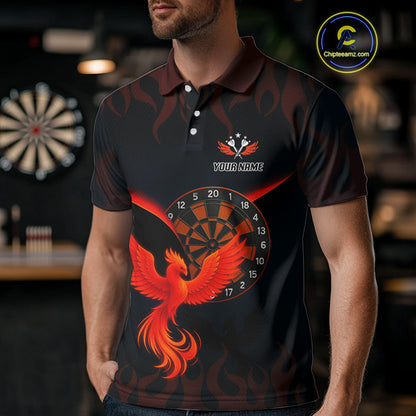 Phoenix Flame Dartboards Men's Darts Shirt - Custom Name & Team Jersey | Opt1 - Orange  NYN0636